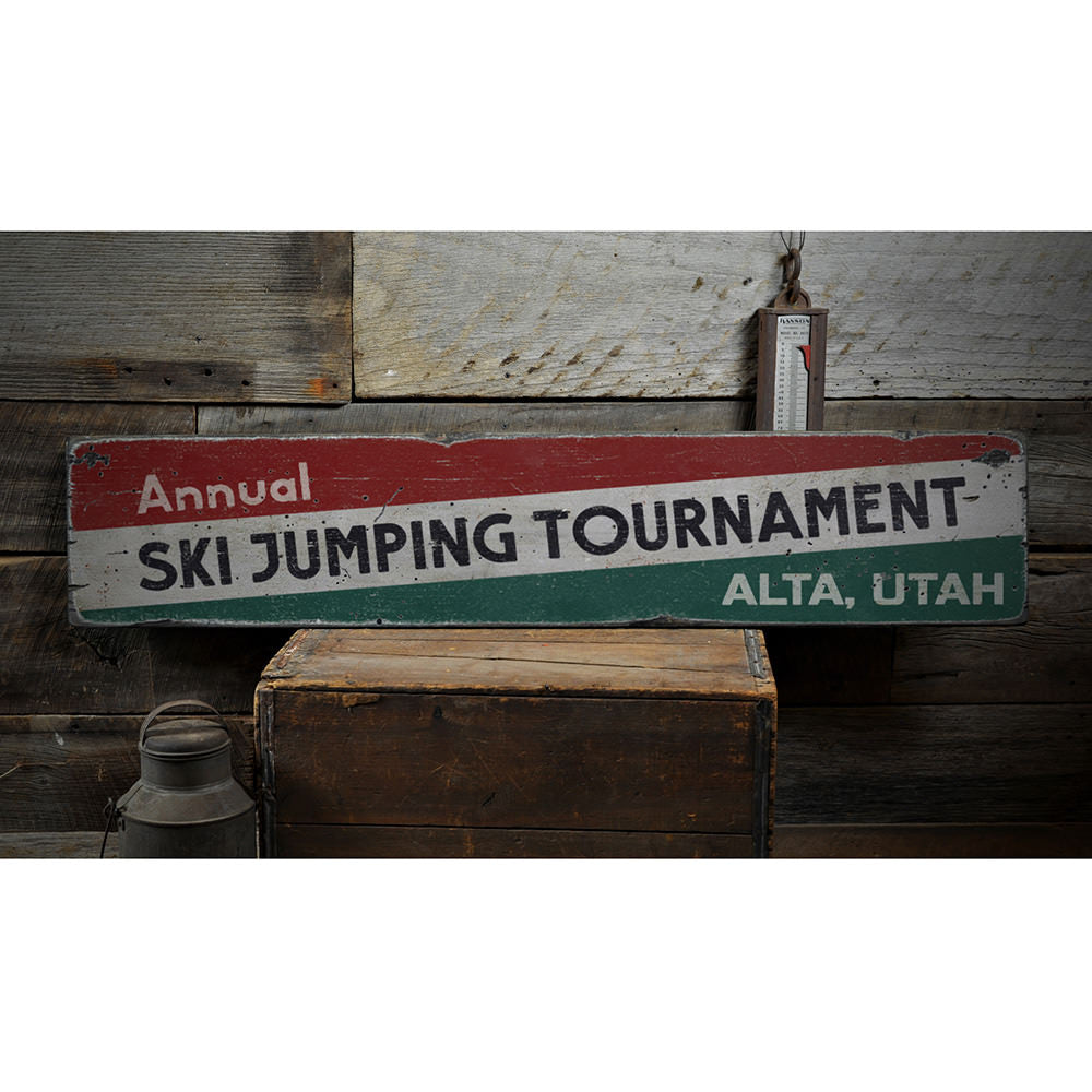 Annual Ski Jumping Tournament Vintage Wood Sign