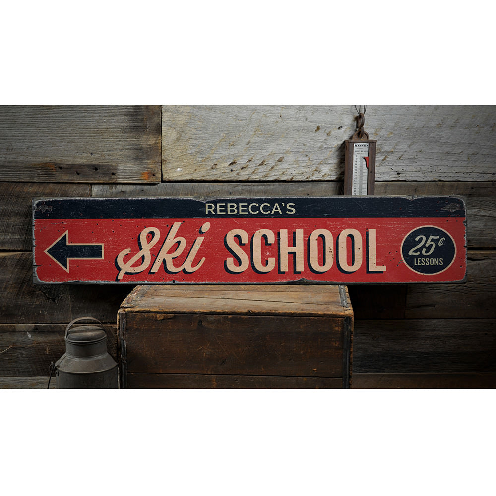 Ski School Vintage Wood Sign