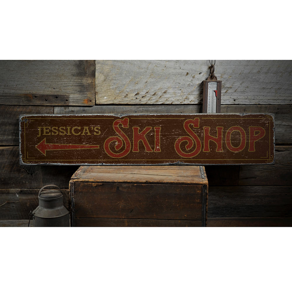 Ski Shop Arrow Vintage Wood Sign