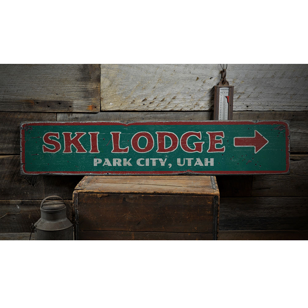 Ski Lodge Arrow Vintage Wood Sign