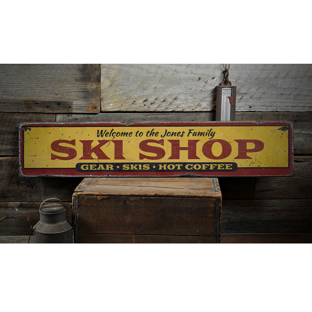 Family Ski Shop Vintage Wood Sign