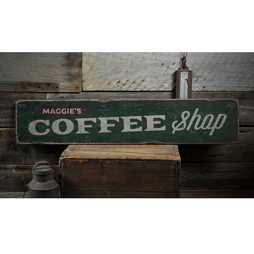 Coffee Shop Name Vintage Wood Sign