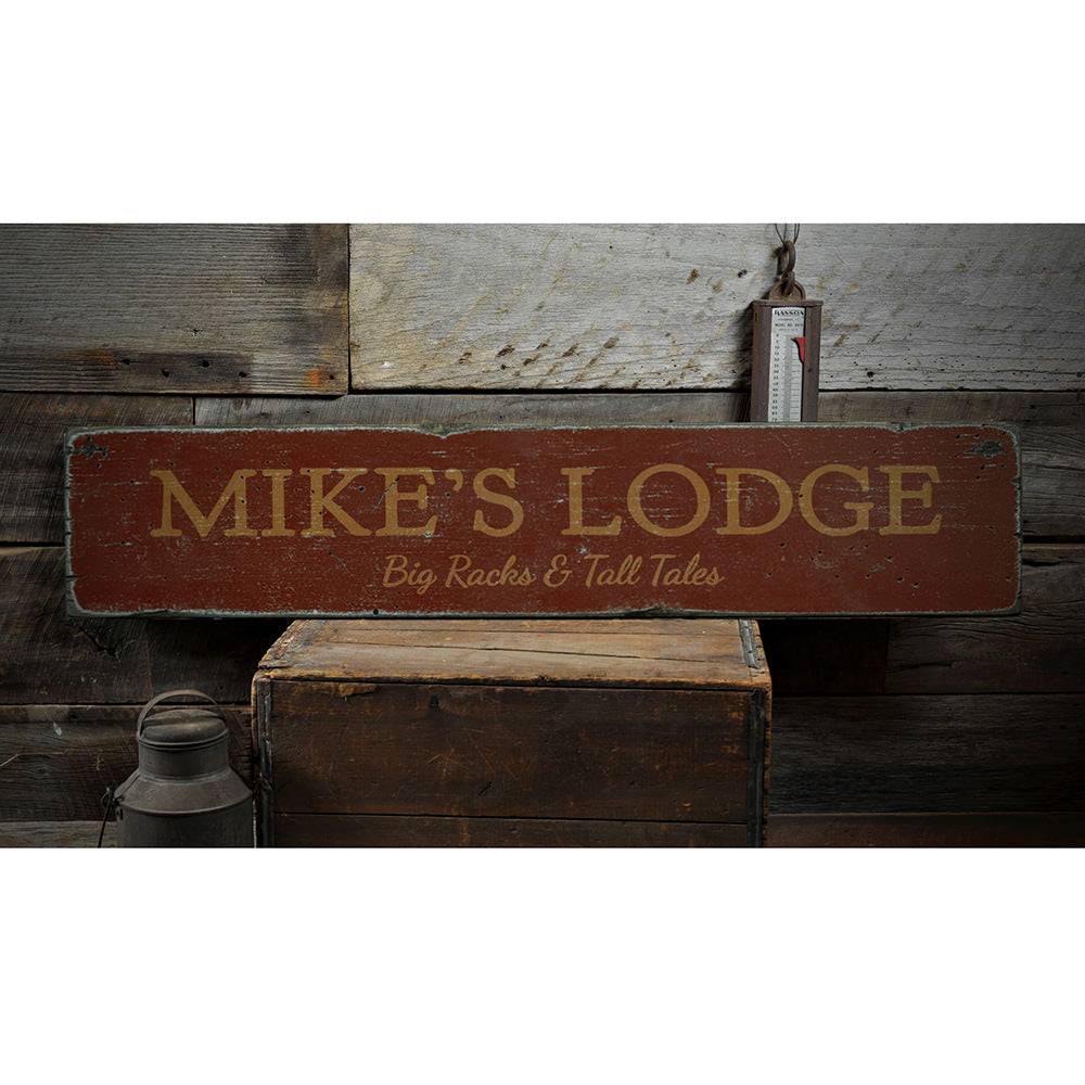 Big Racks & Tall Tales Lodge Vintage Wood Sign