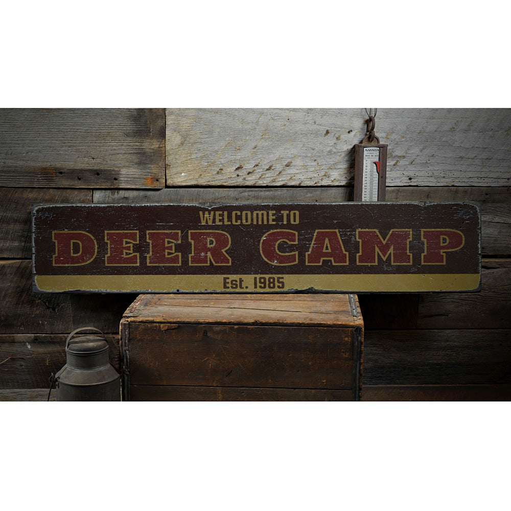 Welcome Deer Camp Vintage Wood Sign