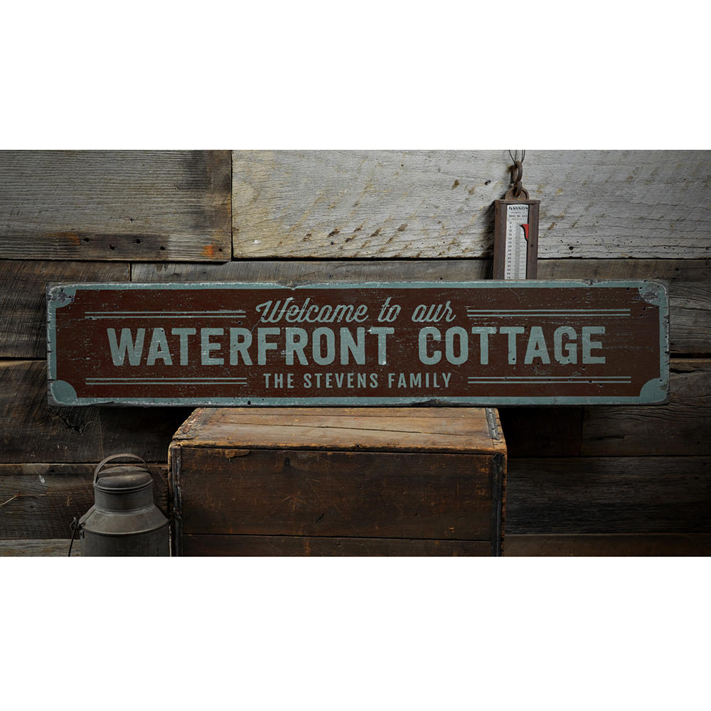 Waterfront Cottage Vintage Wood Sign