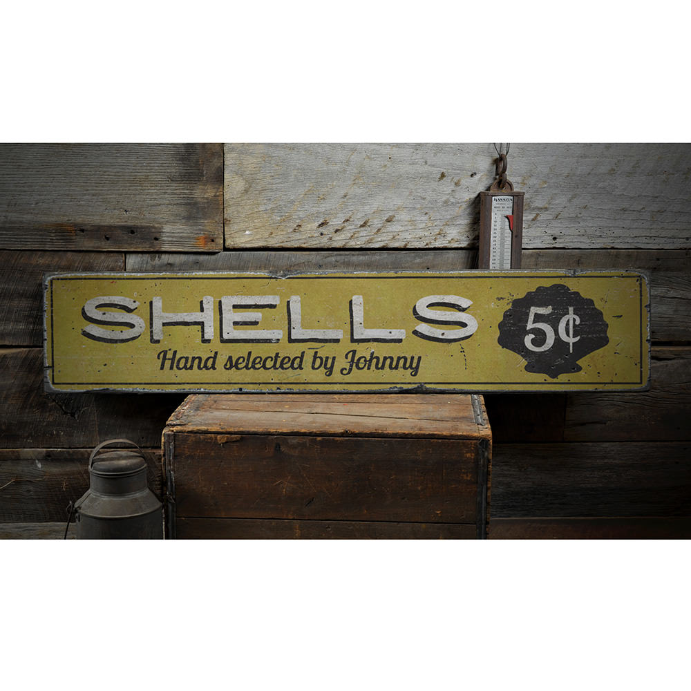 Shells 5 Cents Vintage Wood Sign