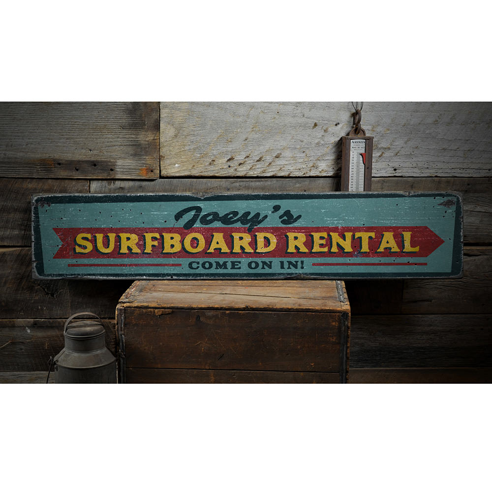 Surfboard Rental Vintage Wood Sign