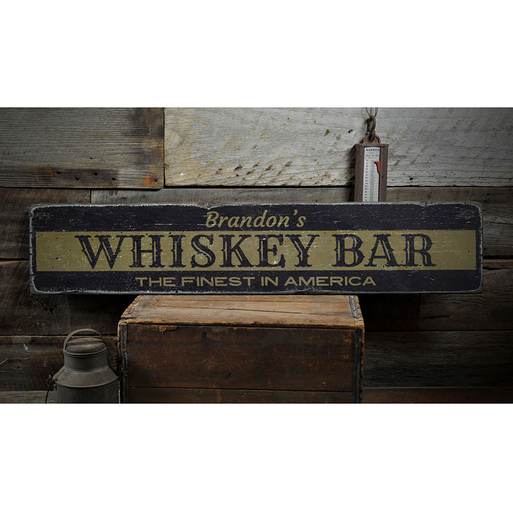 Whiskey Bar Name Vintage Wood Sign