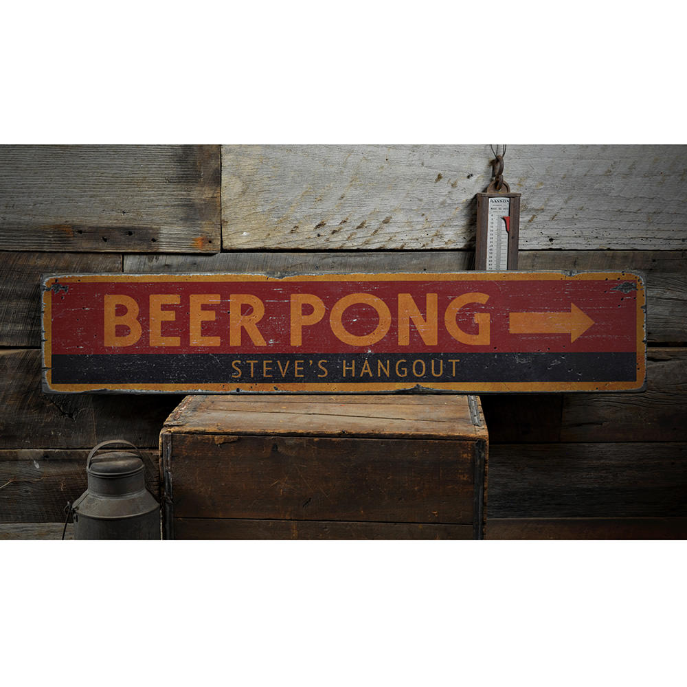 Beer Pong Arrow Vintage Wood Sign