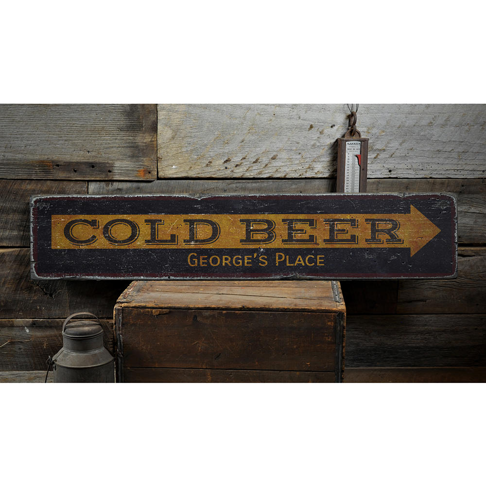 Cold Beer Arrow Vintage Wood Sign