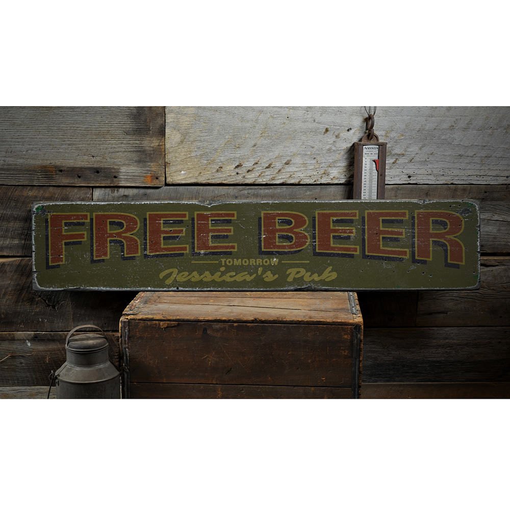 Free Beer Tomorrow Pub Vintage Wood Sign
