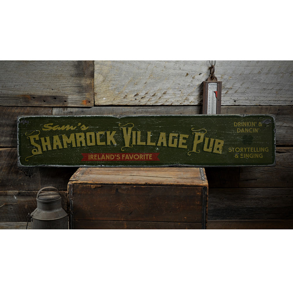 Shamrock Village Pub Vintage Wood Sign