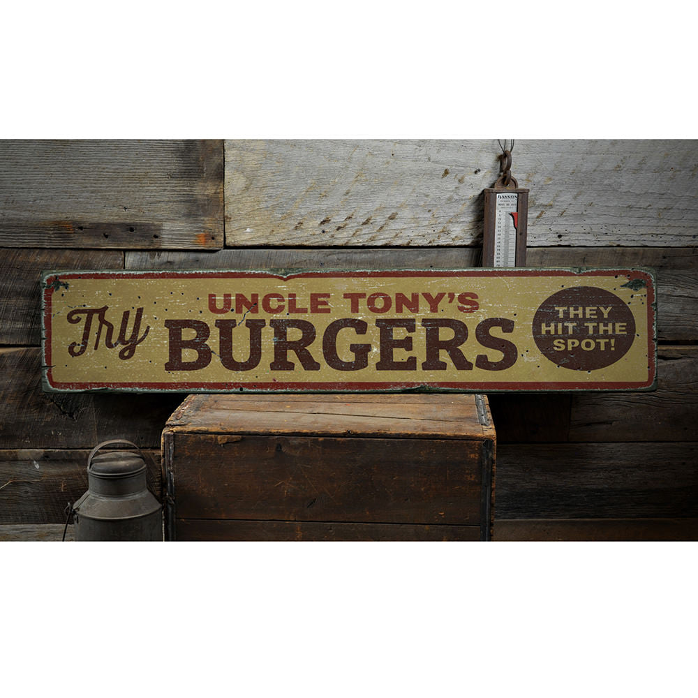 Try Burgers Vintage Wood Sign
