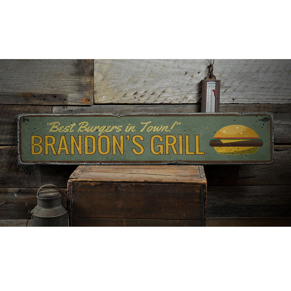 Best Burgers in Town Vintage Wood Sign