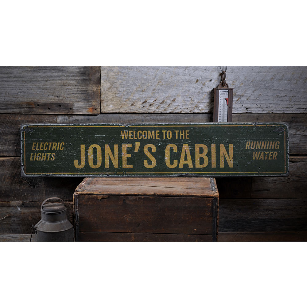 Welcome Family Name Cabin Vintage Wood Sign