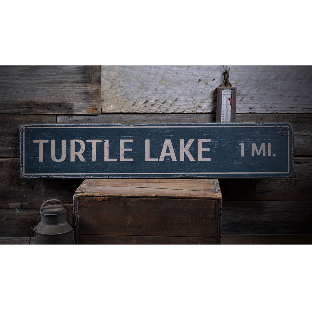 Lake Distance Vintage Wood Sign