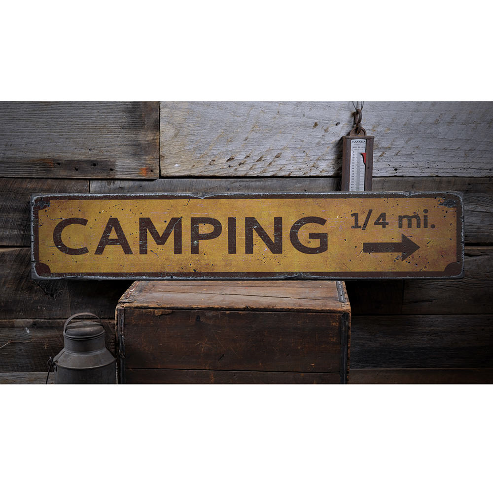 Camping Mileage Vintage Wood Sign