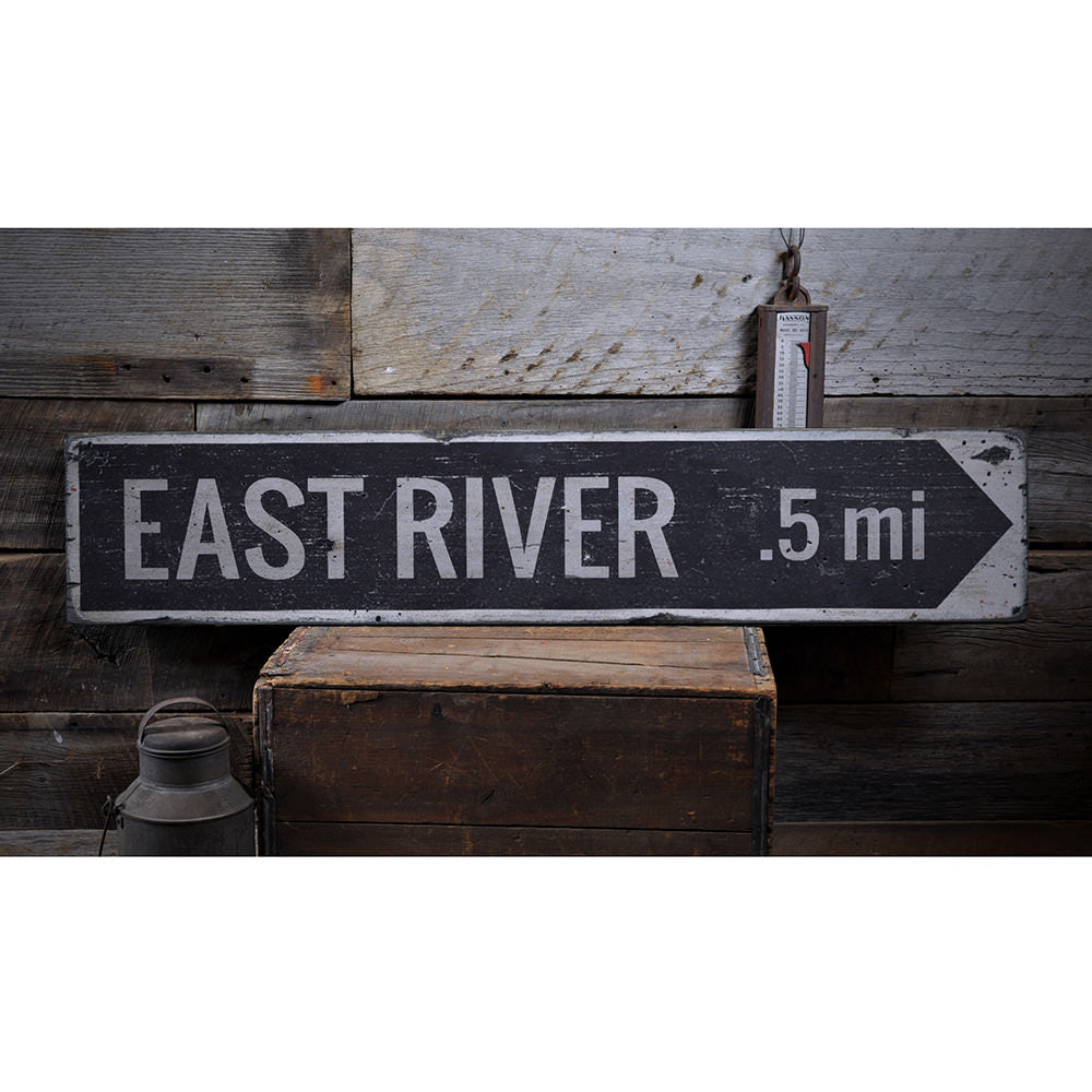 River Arrow Vintage Wood Sign
