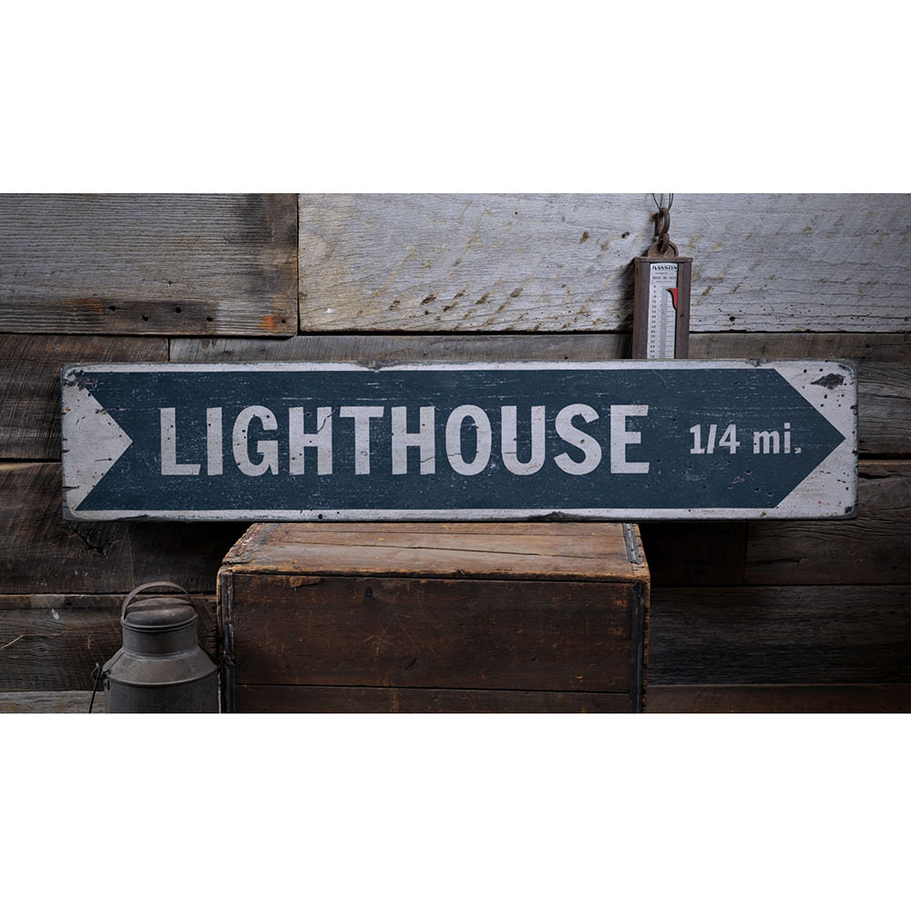 Lighthouse Vintage Wood Sign