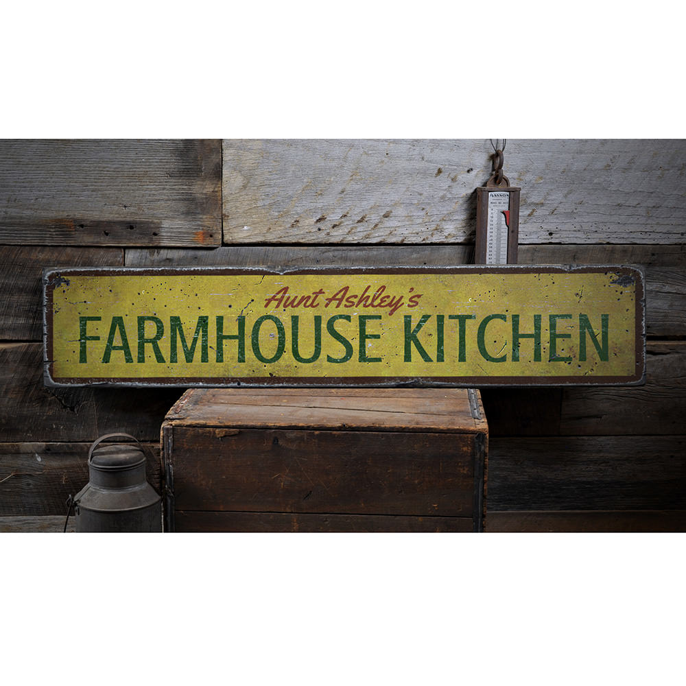 Farmhouse Kitchen Name Vintage Wood Sign