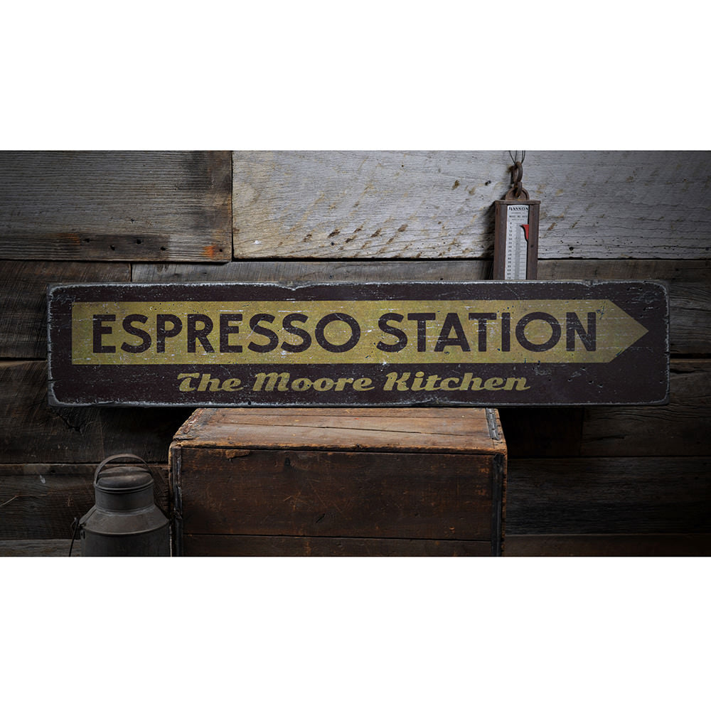 Espresso Station Vintage Wood Sign