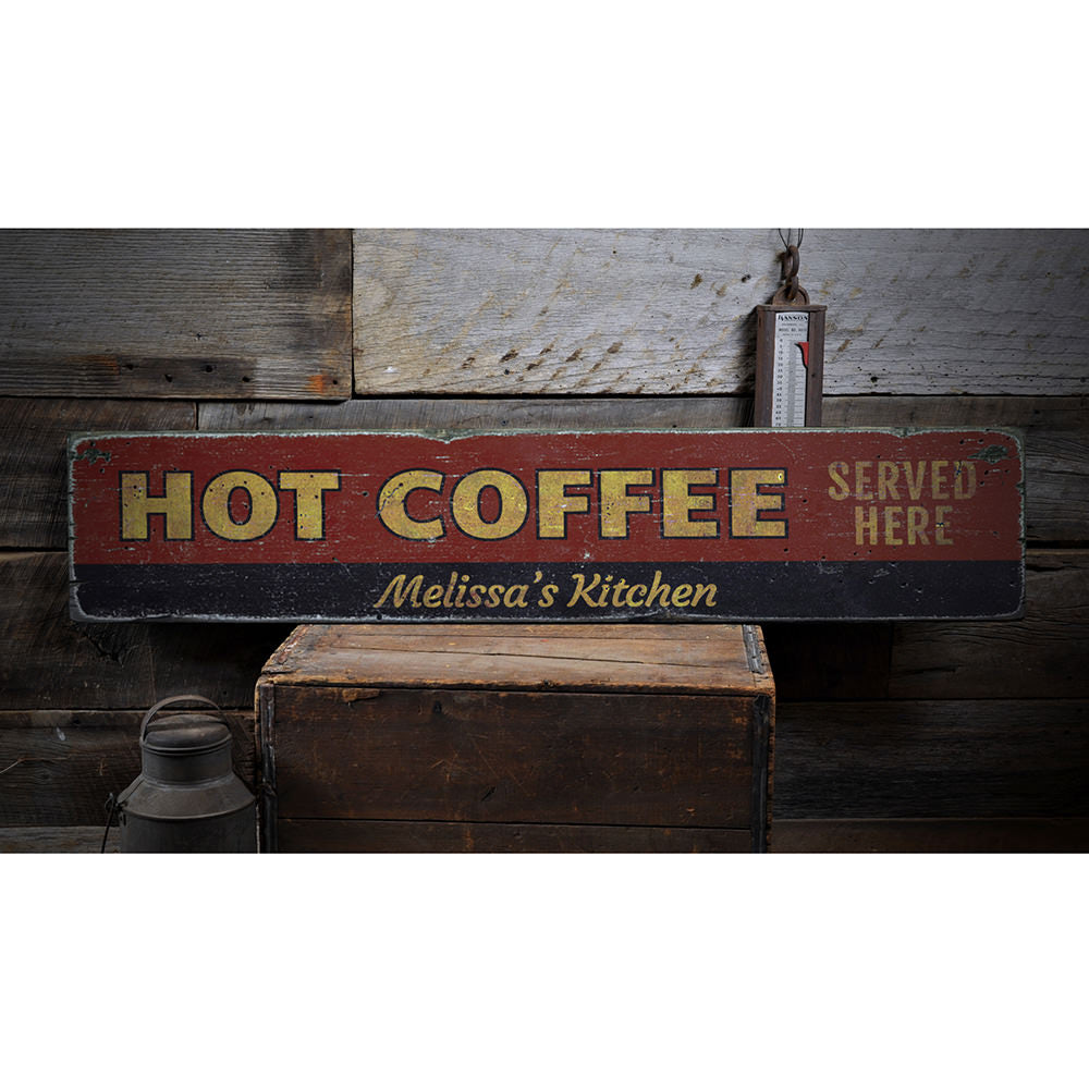 Hot Coffee Served Here Vintage Wood Sign
