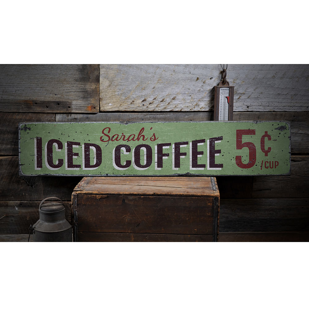 Iced Coffee Vintage Wood Sign