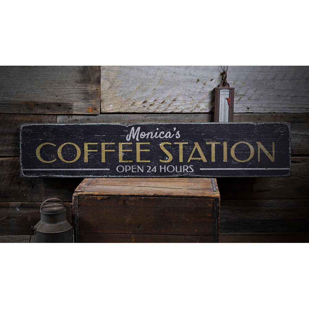 Coffee Station Vintage Wood Sign