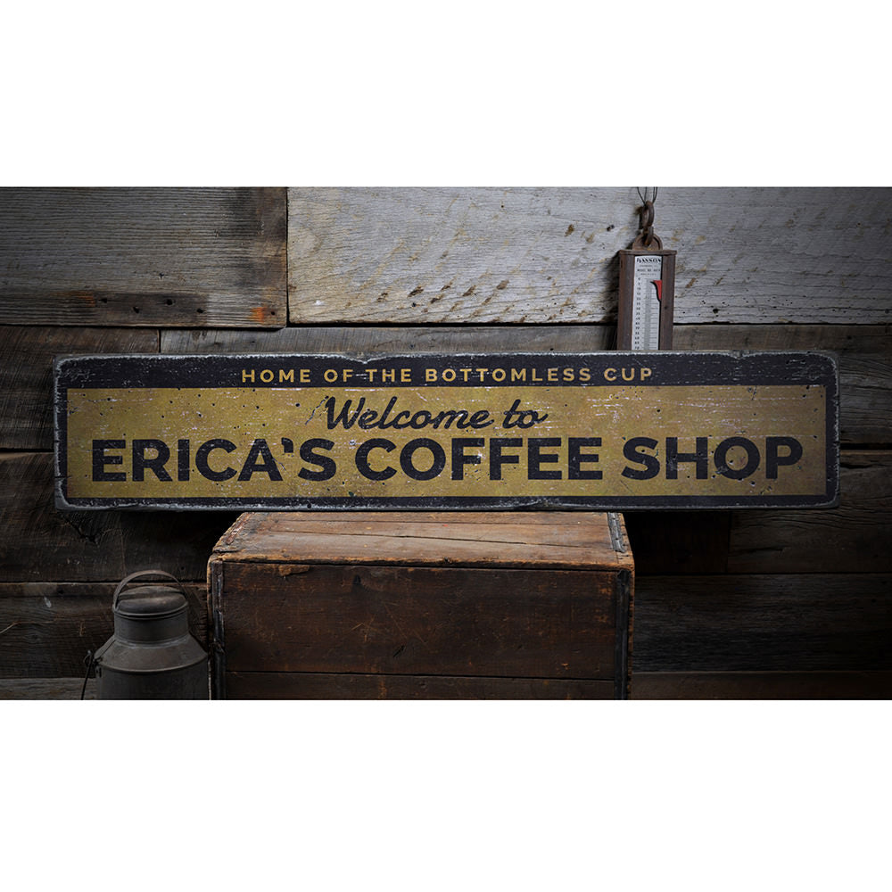 Coffee Shop Welcome Vintage Wood Sign