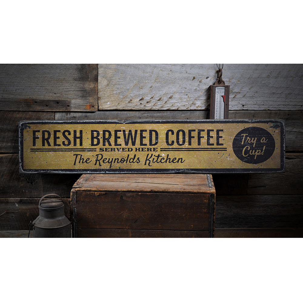 Fresh Brewed Coffee Vintage Wood Sign