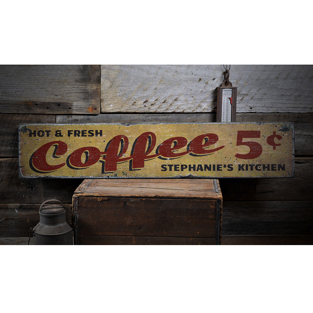 Hot & Fresh Coffee Vintage Wood Sign