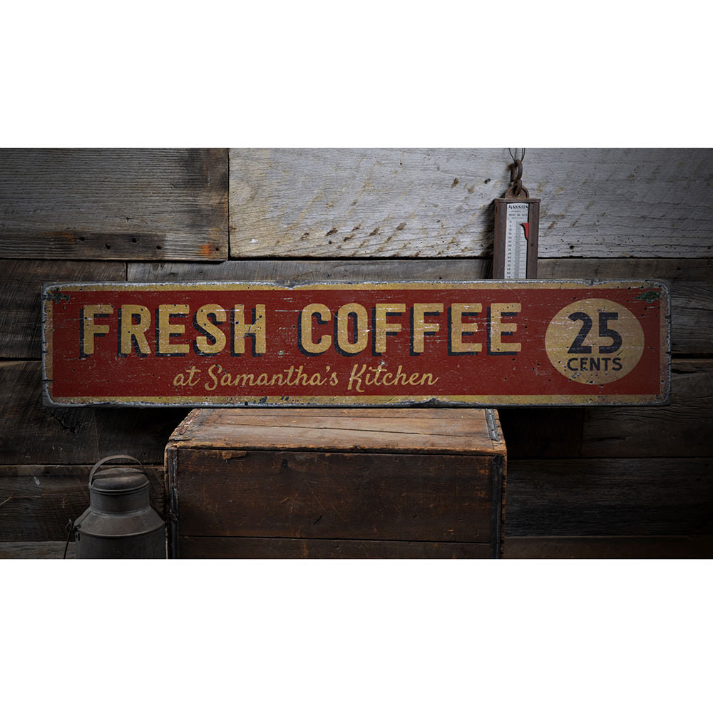 Fresh Coffee 25 Cents Vintage Wood Sign