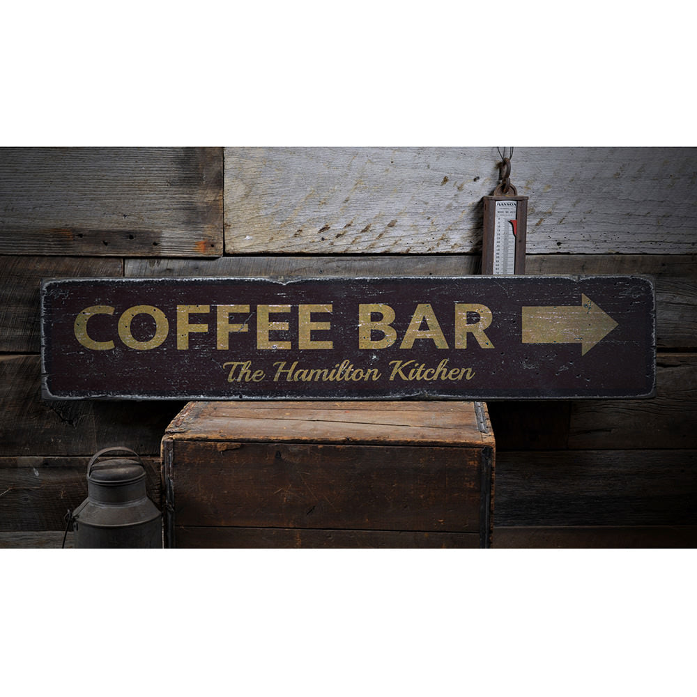 Coffee Bar Arrow Vintage Wood Sign
