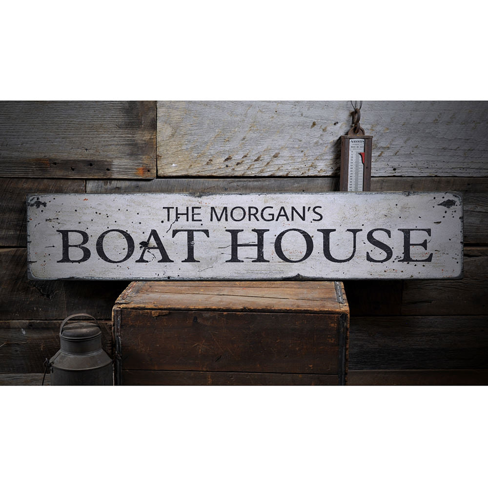 Family Boat House Vintage Wood Sign