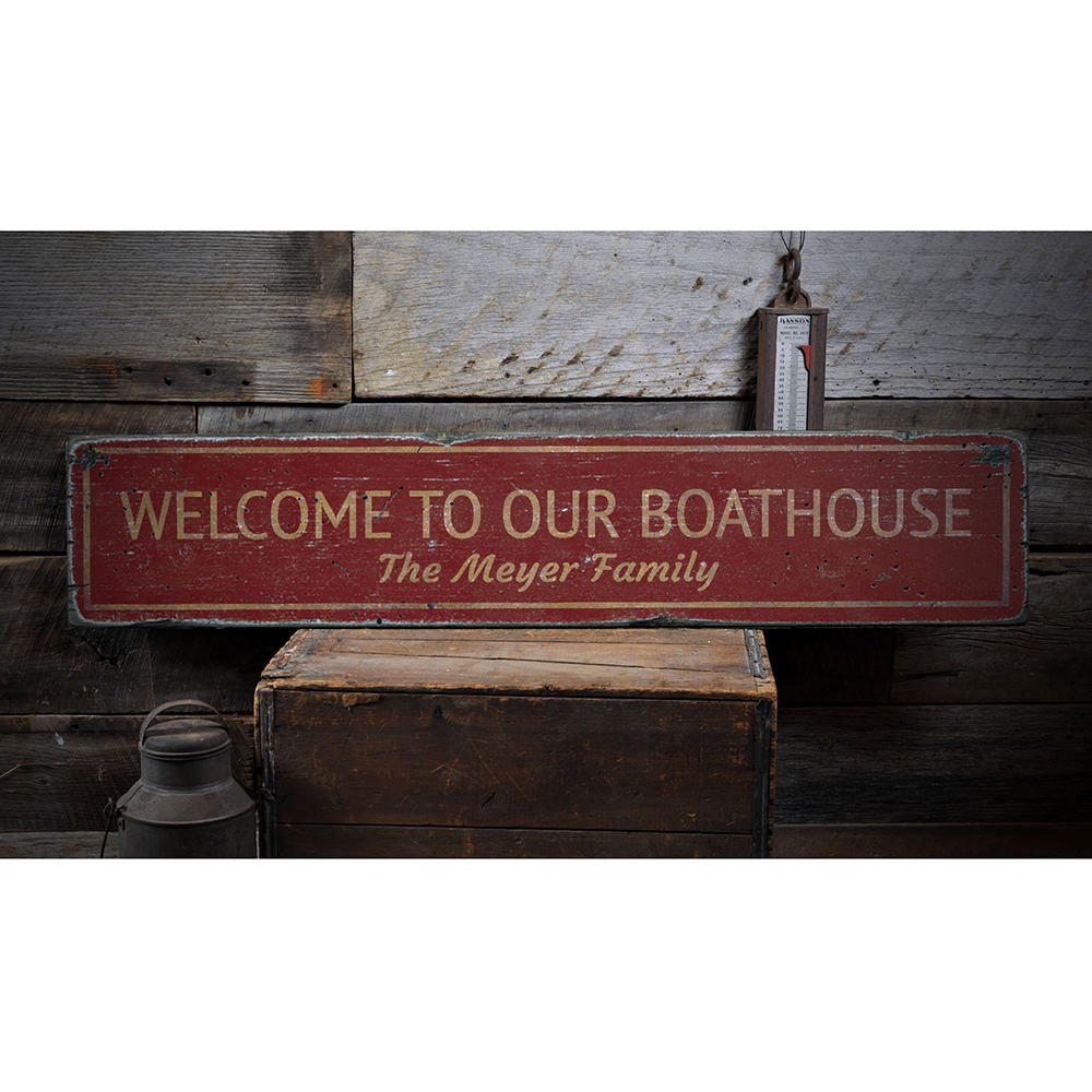 Boat House Welcome Vintage Wood Sign