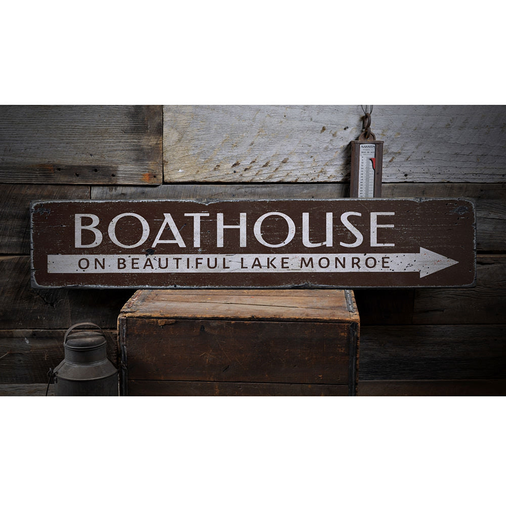 Boat House Lake Vintage Wood Sign