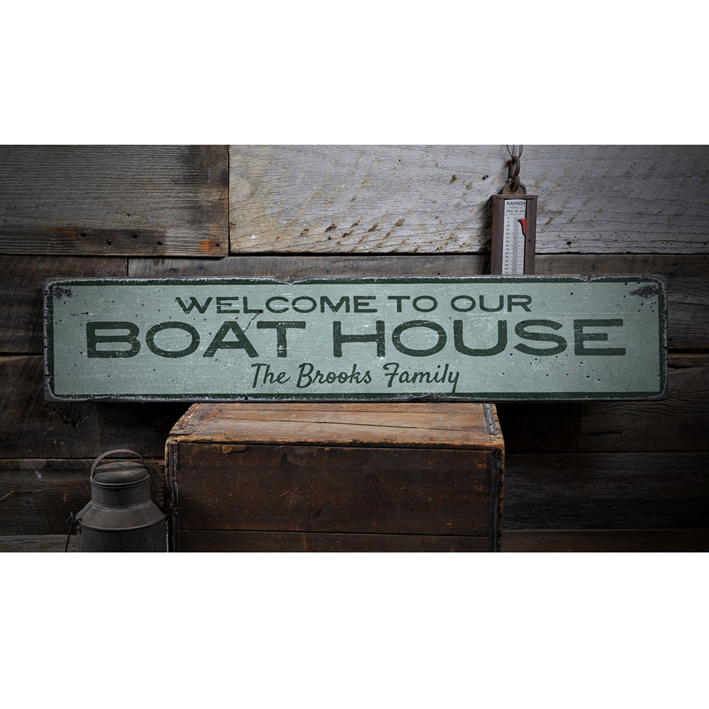 Welcome to Our Boat House Vintage Wood Sign