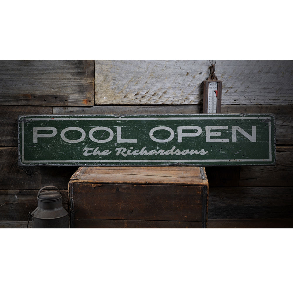 Pool Open Vintage Wood Sign