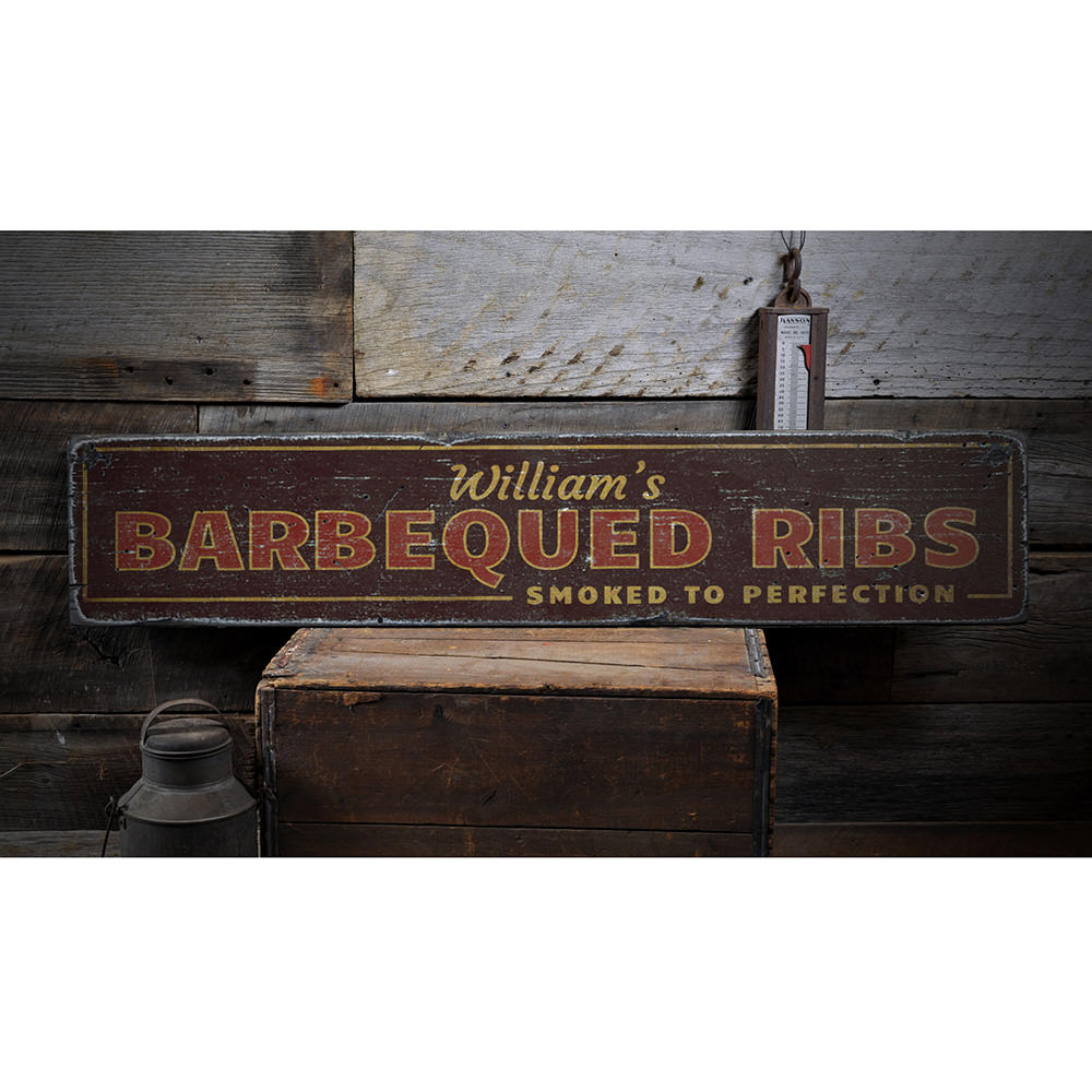 Barbecued Ribs Vintage Wood Sign