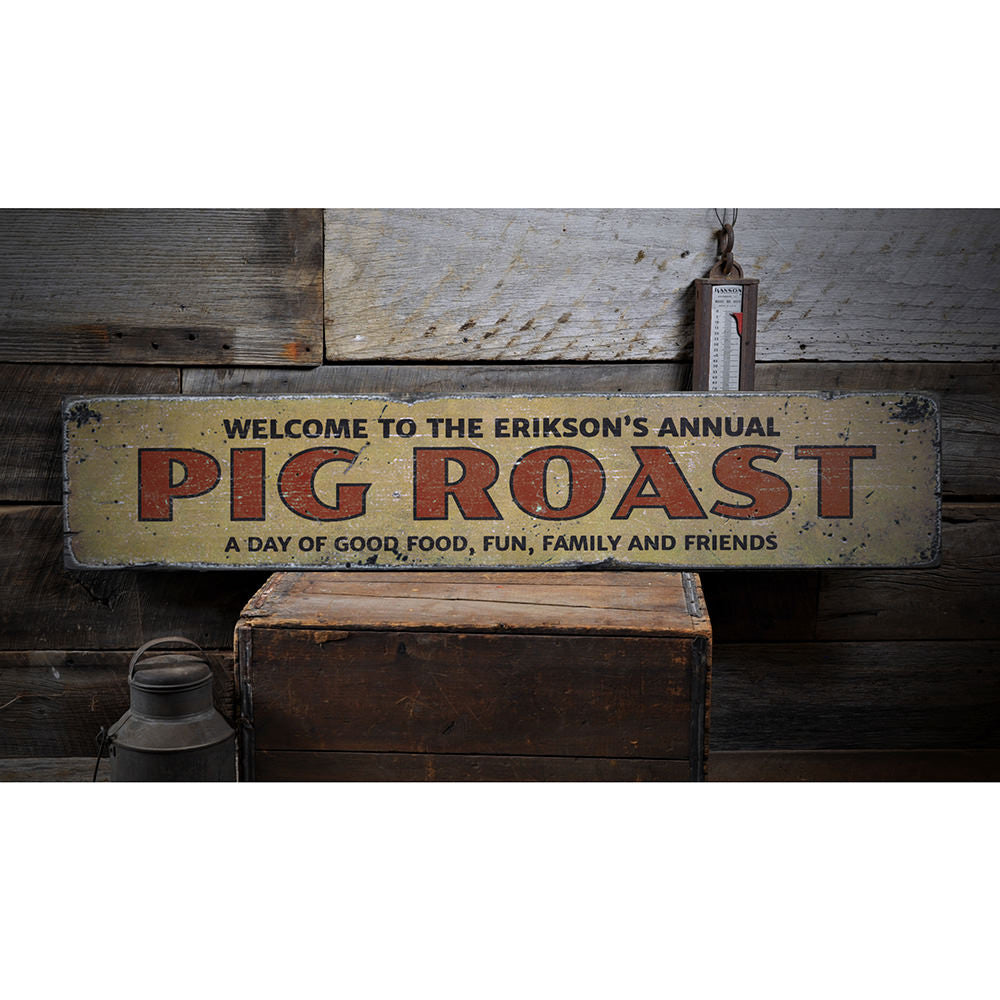 Annual Pig Roast Vintage Wood Sign