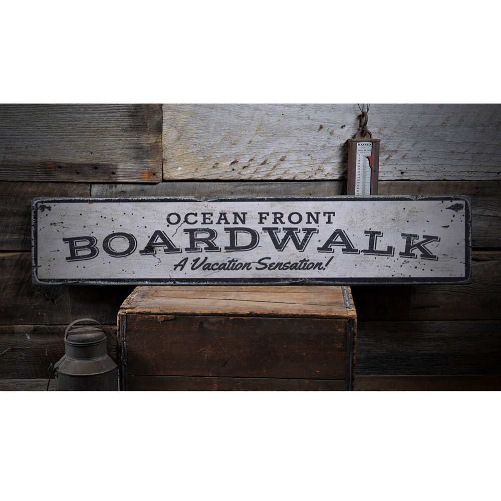 Oceanfront Boardwalk Vintage Wood Sign