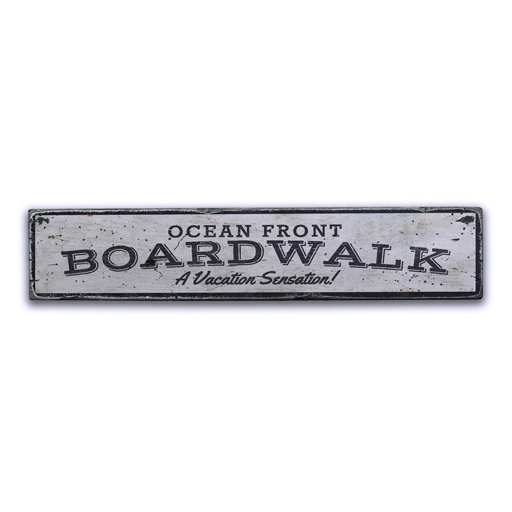 Oceanfront Boardwalk Vintage Wood Sign