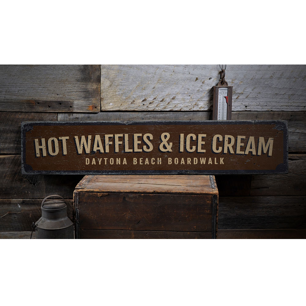 Hot Waffles & Ice Cream Vintage Wood Sign