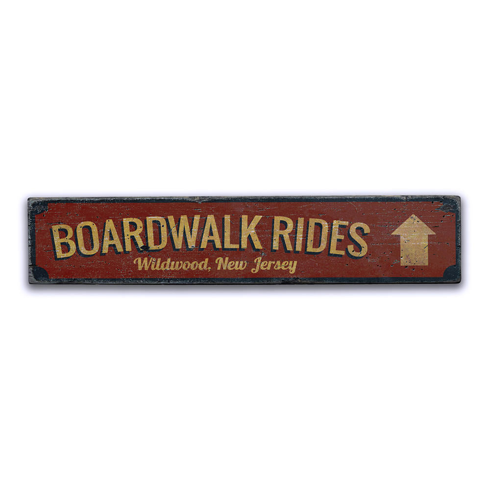Boardwalk Rides Arrow Vintage Wood Sign