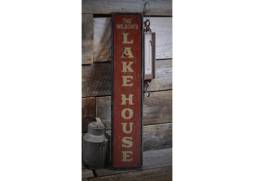 Lake House Vertical Rustic Wood Sign
