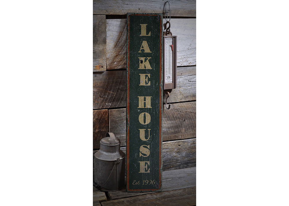 Established Date Lake House Vertical Rustic Wood Sign