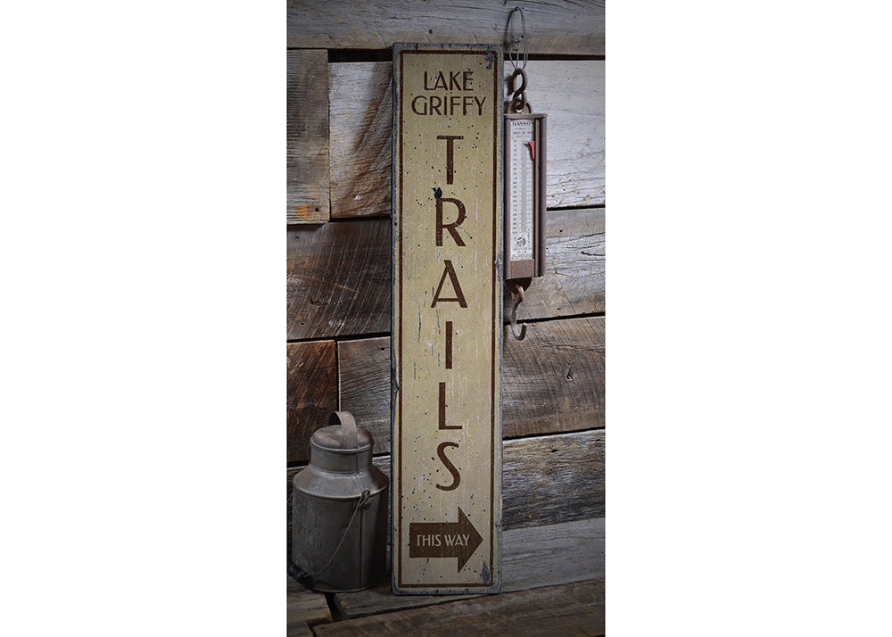 Trails This Way Vertical Rustic Wood Sign