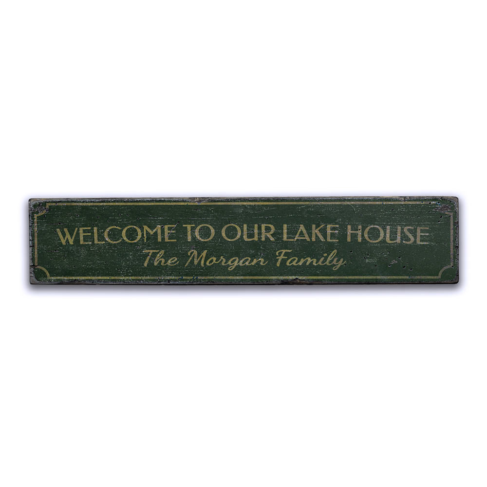 Welcome Family Name Lake House Vertical Vintage Wood Sign