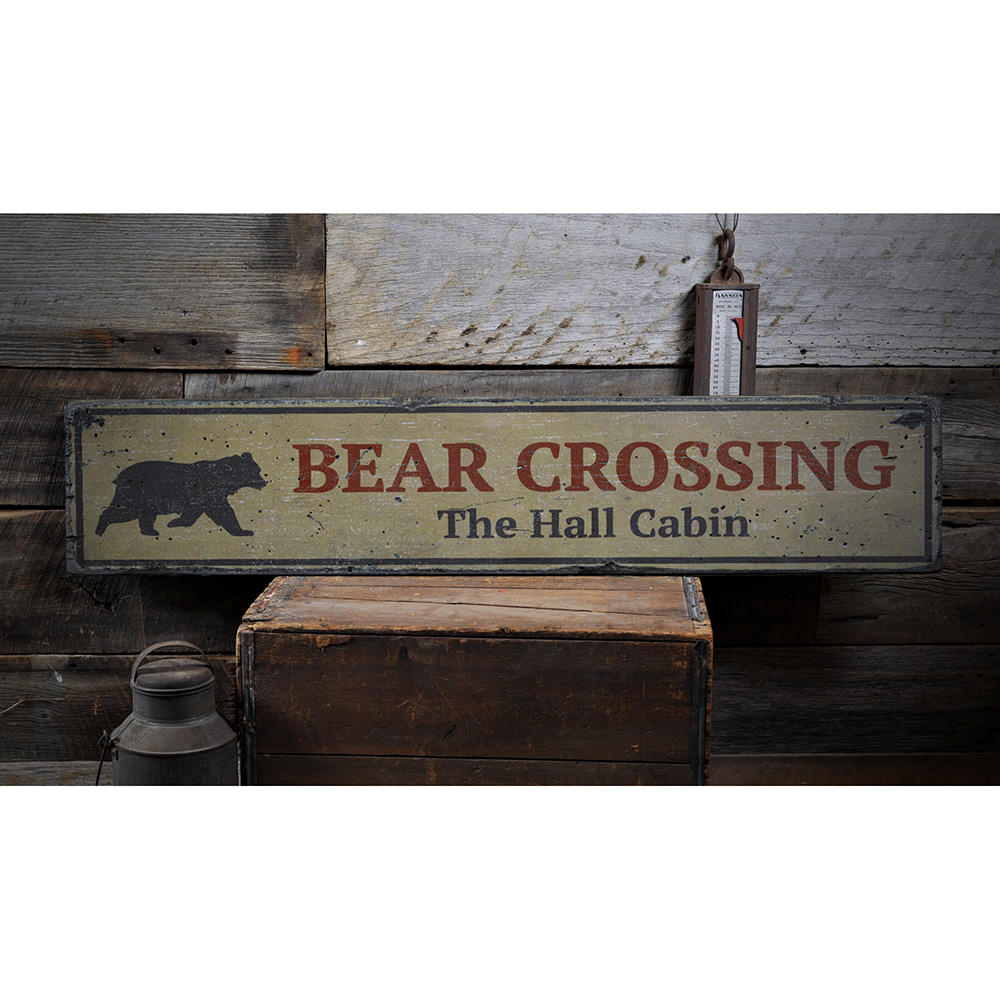 Bear Crossing Vintage Wood Sign