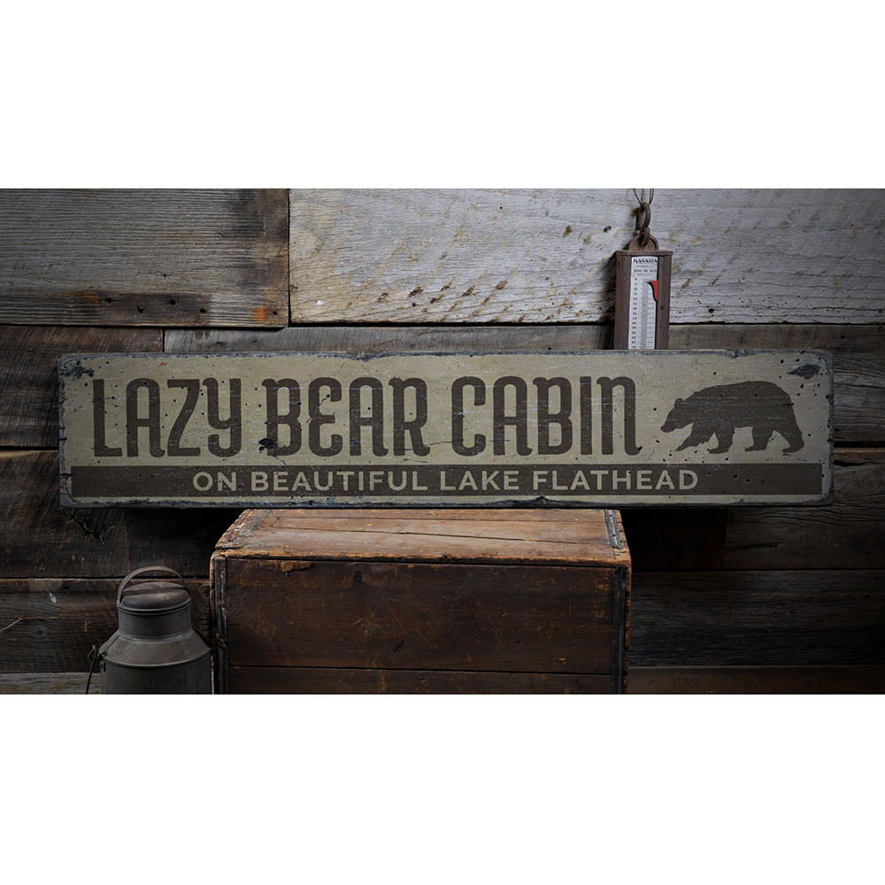 Lazy Bear Cabin Vintage Wood Sign
